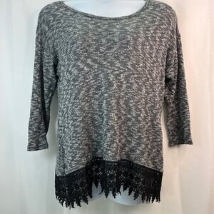New Directions Womens‎ Top XL Black Lace 3/4 Sleeve Dark Academia Whitchy Goth